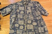 Vintage Horst Seibel Patterned Shirt Blue Beige Abstract L/XL