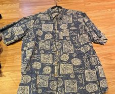 Vintage Horst Seibel Patterned Shirt Blue Beige Abstract L/XL