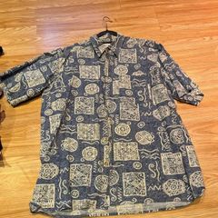 Vintage Horst Seibel Patterned Shirt Blue Beige Abstract L/XL