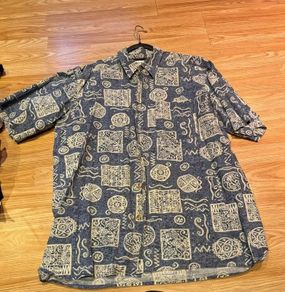Vintage Horst Seibel Patterned Shirt Blue Beige Abstract L/XL