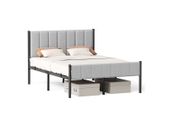Sturdy Double Bed Frame with Foam Headboard and Underbed Storage