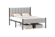Sturdy Double Bed Frame with Foam Headboard and Underbed Storage