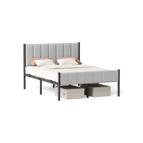 Sturdy Double Bed Frame with Foam Headboard and Underbed Storage