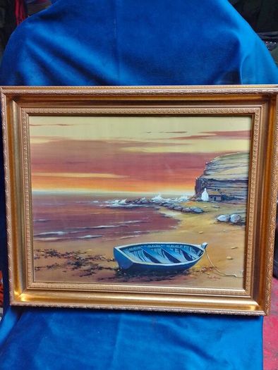 Can post! Vintage Framed Coastal Sunset Print ("A. Peters")