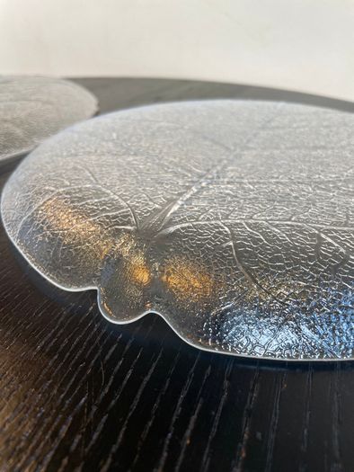 Pair of vintage Arcoroc Aspen Leaf Glass Platters / Plates, Mid century French Dishes