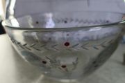 Vintage Crystal Romanian Basket Flower Bow Etching Hand Painted 7 Inches  Diameter