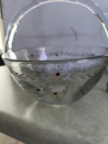 Vintage Crystal Romanian Basket Flower Bow Etching Hand Painted 7 Inches  Diameter