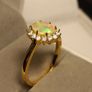 Gold Plated Sterling Silver Rare Facet cut Ethiopian Welo Opal and Lab Grown Moissanite Oval Cluster Ring Image 2
