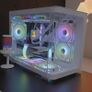 MATX Gaming Case Panoramic View Dual Tempered Curve Glass Computer Case, USB 3.0 Port, Supports Dual 360mm AIO, White Image 2