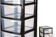 4 Drawer Large Plastic Storage Unitr,Sturdy Drawer Tower Organizer, Home Office School Kids Toy Bedroom Storage Solution, With See Through Drawers for Home Office Crafts Black Clear