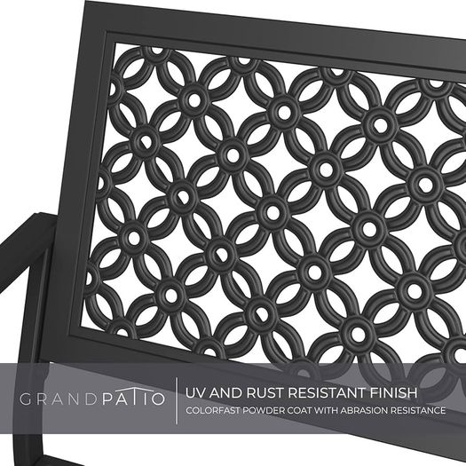 Garden Bench, Outdoor Bench with 2-3 Seater, Rust Resistant, Stamped Pattern, Choice of Colours, Suitable for Indoor, Outdoor, Patio, Park (Black)