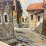 Vintage Oil Painting on Canvas , Rustic Village Street Scene, Signed Image 5
