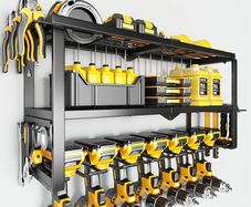 Power Tool Organizer Wall Mount - 150Lbs Load 3 Layers Storage Rack with 7 Drill Holders for Drills Cordless Tools. Heavy Duty Iron Garage Tool Organizer Storage for Workshop Shed Pegboard Basement