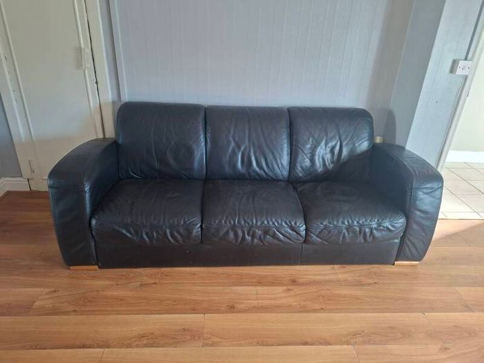 FREE - Natuzzi Black Leather 3 Seat Sofa