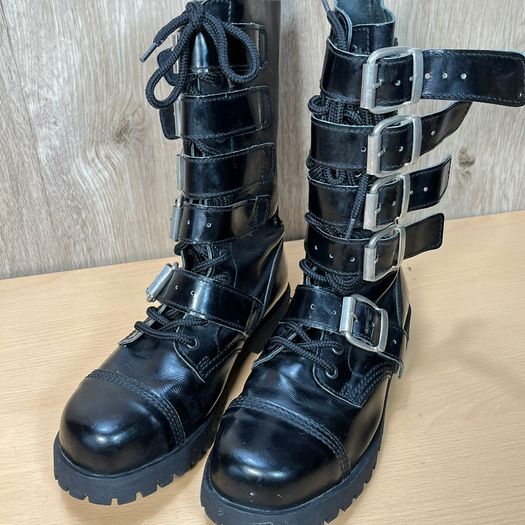 Alpha Rangers 14 Hole Black Combat Boots Buckle Gothic Biker Size UK 6 EU 40