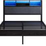 4ft6 Double Size Bed Frame with Storage Shelf Upholstered Headboard,Platform Bed Frame with Charging Station and LED Lights,Metal Bed Frame Double Size,No Box Spring Needed,Noise Free, Black+Grey Image 7