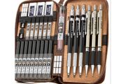 Nicpro 29PCS Art Mechanical Pencils Set in Leather Case, Metal Drafting Pencil 0.5, 0.7, 0.9 mm, 2mm Lead Pencil Holders for Sketching Drawing
