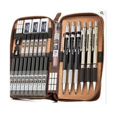 Nicpro 29PCS Art Mechanical Pencils Set in Leather Case, Metal Drafting Pencil 0.5, 0.7, 0.9 mm, 2mm Lead Pencil Holders for Sketching Drawing