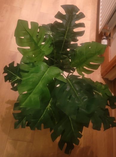 Artificial Monstera Plant in Strong Ceramic Plant Pot with Decorative Stones