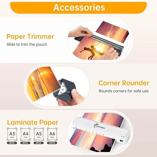 A3 Laminator with 30 Laminating Pouches - Fast 60s Warm Up & 355mm/min Lamination, All-in-1 Laminator Machine with Never Jam Technolagy, Support A3/A4/A5/A6, Perfect for Office Home School