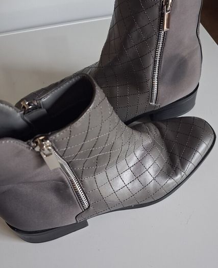 JustFab - Camille Geometric Quilt Chrome Zipped Ankle Boots