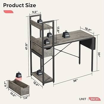 MULTIPLE COLOURS AVAILABLE Computer Desk with Storage Shelves 120CM Corner Desk with Drawer Reversible Computer Desk Writing Table with Side Pocket Storage Bag and Headphone Hook for Home Office Small Space