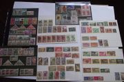 The collection of old stamps from French colonies on stock cards