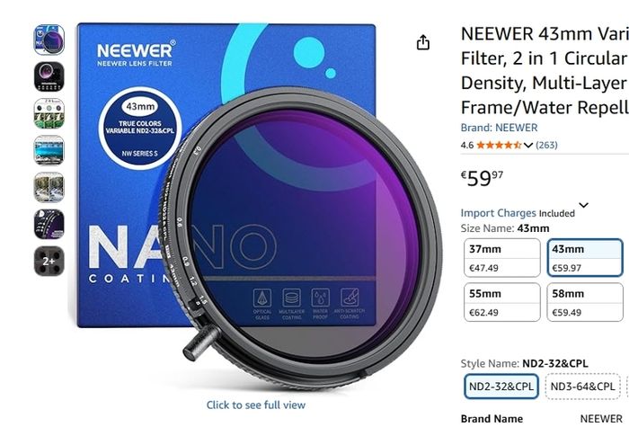 NEEWER 43mm Variable ND2-ND32 and CPL Filter, 2 in 1