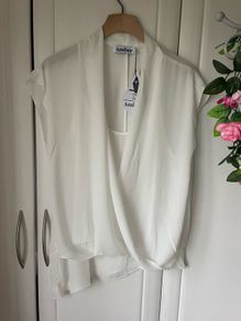 top Bnwt white chiffon wrap effect front size xl