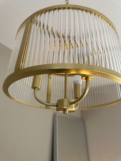 Brass and ribbed glass pendant light fitting