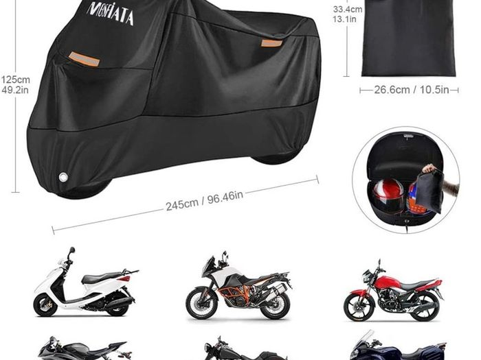 Waterproof Motorcycle Cover, 210D Thickned Oxford Cloth with Lock Holes, for Honda, Yamaha, Suzuki, Kawasaki, Outdoor Protection, 96.46 x 41.34 x 49.21 inch