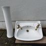 Vintage White Ceramic Sink with Antique Brass Waterford Ireland Taps Image 2