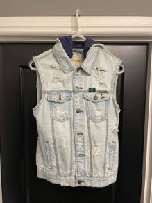 Mens Sleeveless Hooded Denim Jacket S