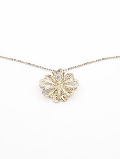 Vintage 925 Sterling Silver Filigree Butterfly Necklace