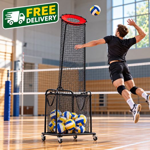 Adjustable Volleyball Training Net with Ball Collection Cart Portable Setter, Serving & Spiking Practice Equipment