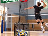 Adjustable Volleyball Training Net with Ball Collection Cart Portable Setter, Serving & Spiking Practice Equipment