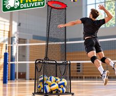 Adjustable Volleyball Training Net with Ball Collection Cart Portable Setter, Serving & Spiking Practice Equipment