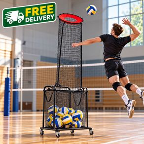 Adjustable Volleyball Training Net with Ball Collection Cart Portable Setter, Serving & Spiking Practice Equipment