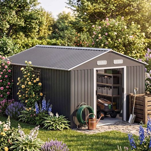 XL Metal Shed Tool Shed, Galvanised Metal