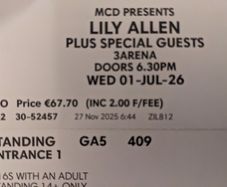 Lily Allen tickets 1 July 2026