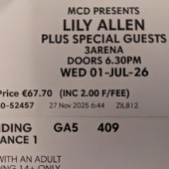 Lily Allen tickets 1 July 2026