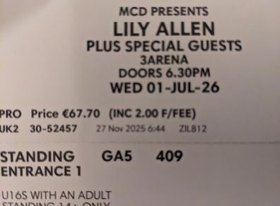 Lily Allen tickets 1 July 2026