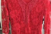 Ladies Red lace long sleeve top. Size 10