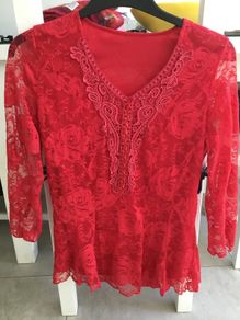Ladies Red lace long sleeve top. Size 10