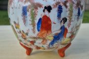 Vintage Japanese 3 Footed Hand Painted Biscuit Jar