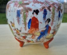 Vintage Japanese 3 Footed Hand Painted Biscuit Jar