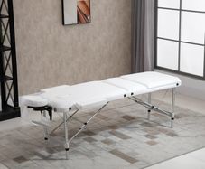 Mobile 3-Zone Folding Massage Table with Headrest Armrest Carry Bag Height-Adjustable Aluminum Portable Massage Bed incl. Accessories Massage Bench up to 225 kg Load White