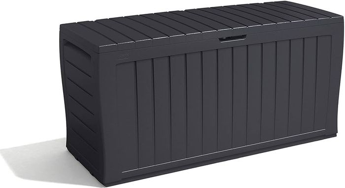 NEW SALE | 270L Outdoor 65% recycled Garden Furniture Storage Box Graphite Wood Panel Effect | Fade Free | All Weather Resistant