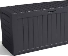 NEW SALE | 270L Outdoor 65% recycled Garden Furniture Storage Box Graphite Wood Panel Effect | Fade Free | All Weather Resistant