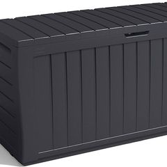 NEW SALE | 270L Outdoor 65% recycled Garden Furniture Storage Box Graphite Wood Panel Effect | Fade Free | All Weather Resistant